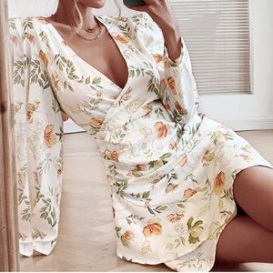 Boho floral wrap ruffle hem dress